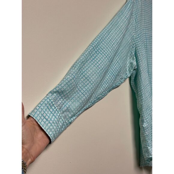 Tommy Bahama 100% Linen Turquoise Plaid Long Sleeve Shirt, Sz XXL - Picture 2 of 11